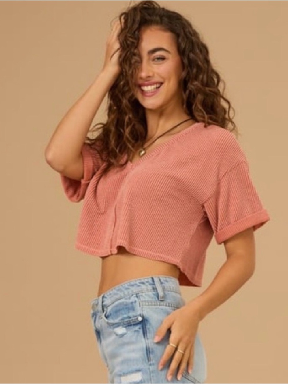 Altar’d State Orange Alessia Ribbed Top